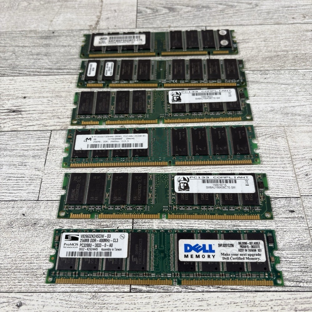 Lot of 6- Dell/ Viking / Micron 256mg DDR server ram used